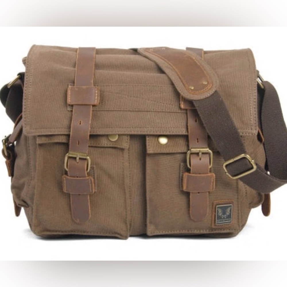 New Muchuan Rugged Brown Canvas Messenger Bag with Leather Accents